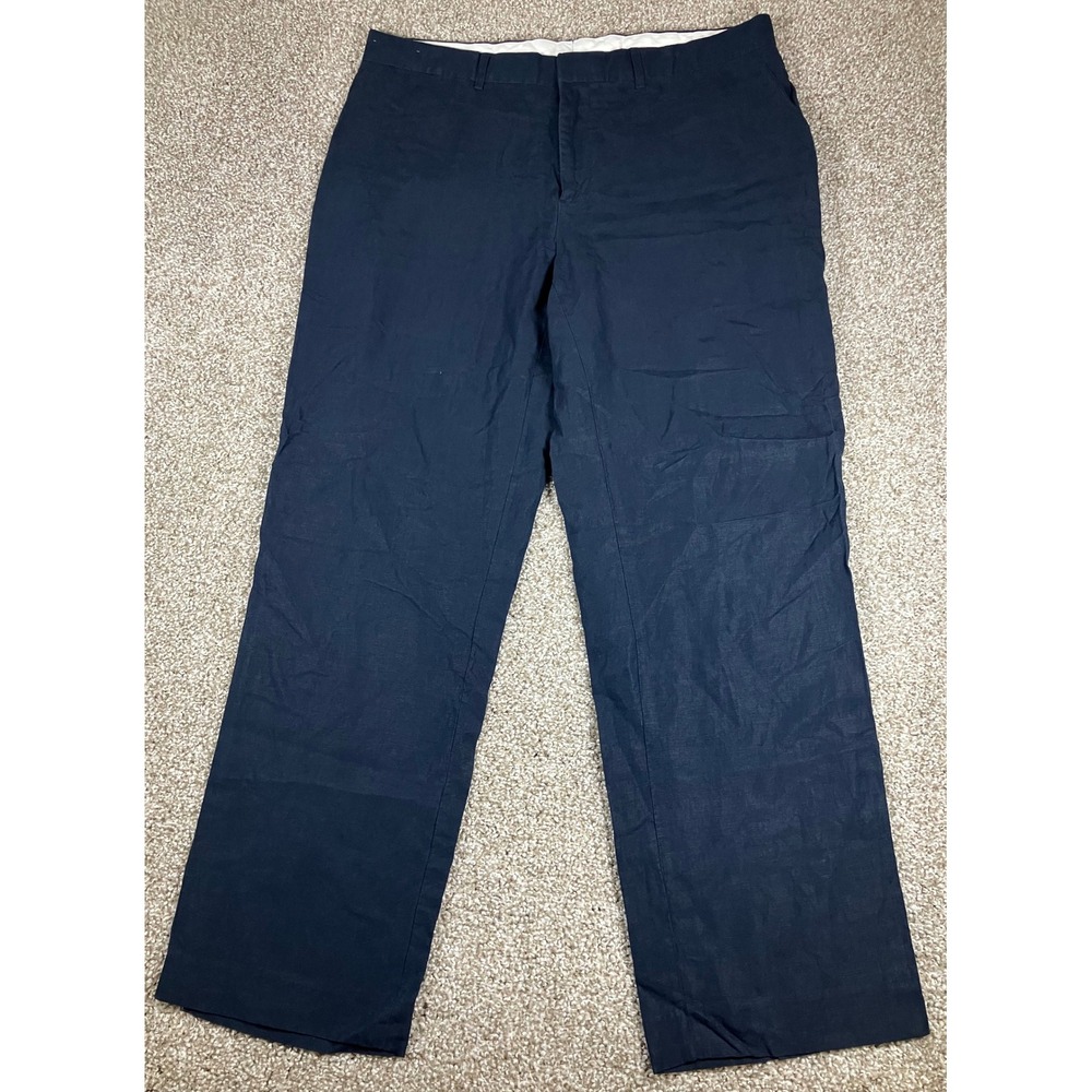 Polo Ralph Lauren Preston Fit Navy Linen Silk Blend Pants Mens 36x31 Flat Front